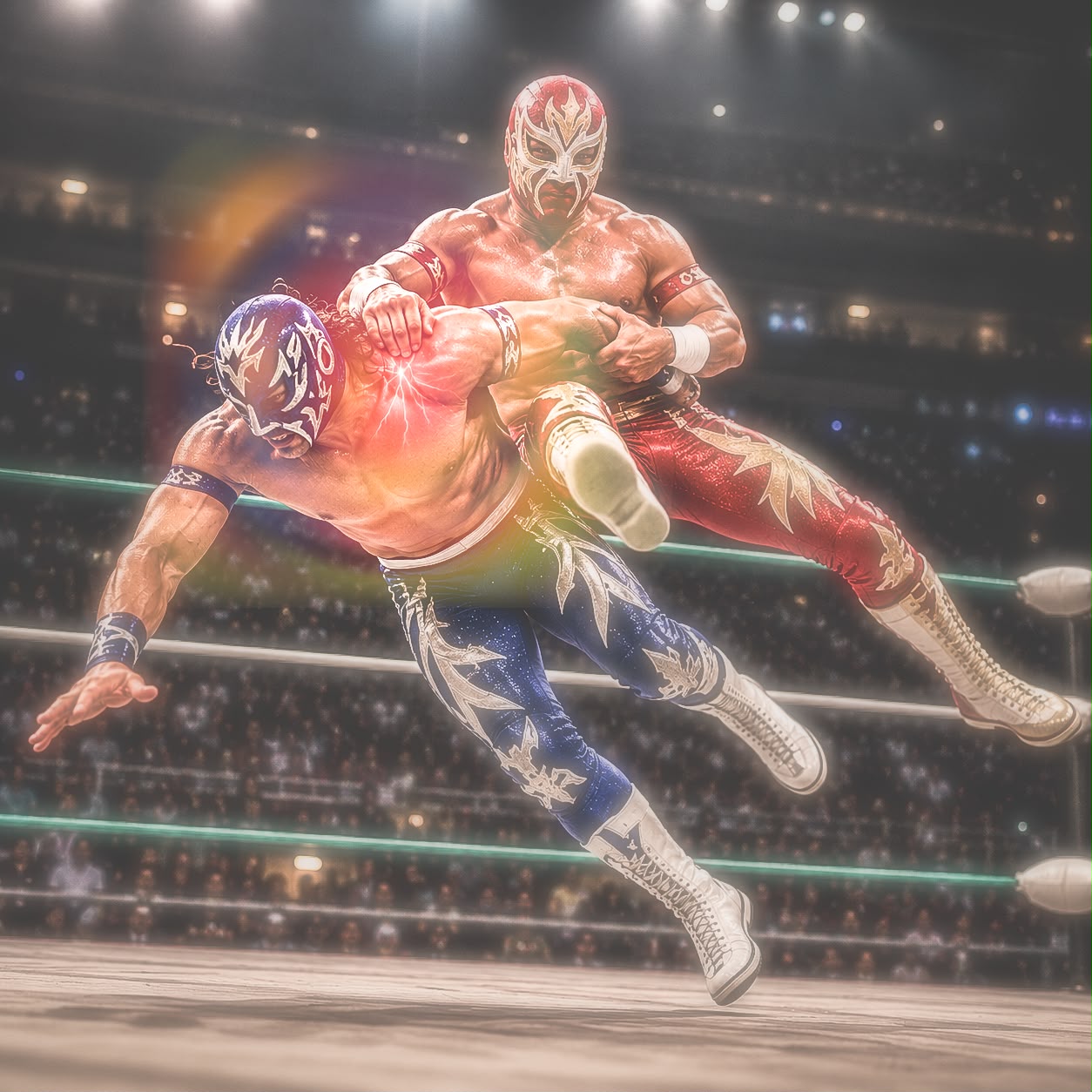 Luchadores de Lucha Libre Mexicana durante un combate y prevención de lesiones.